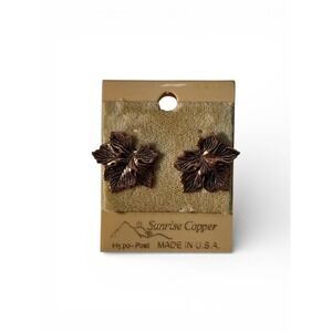 Vintage Sunrise Copper Maple Leaf Pierced Stud Earrings w/ hypo-post
